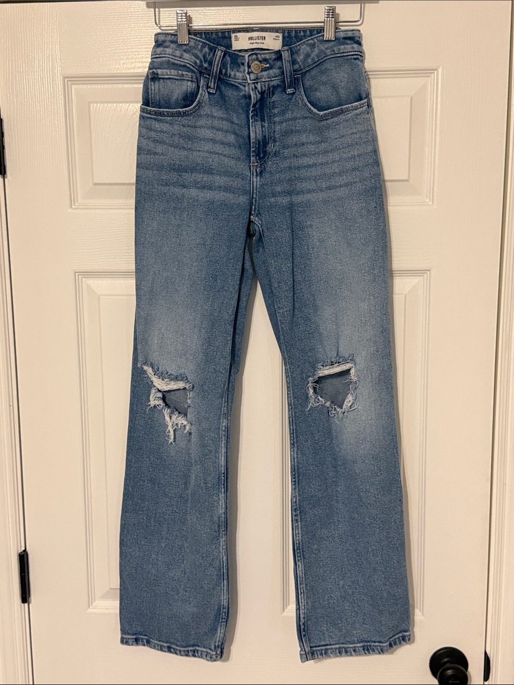 Hollister Medium Light Blue Distressed Straight-Leg Jeans